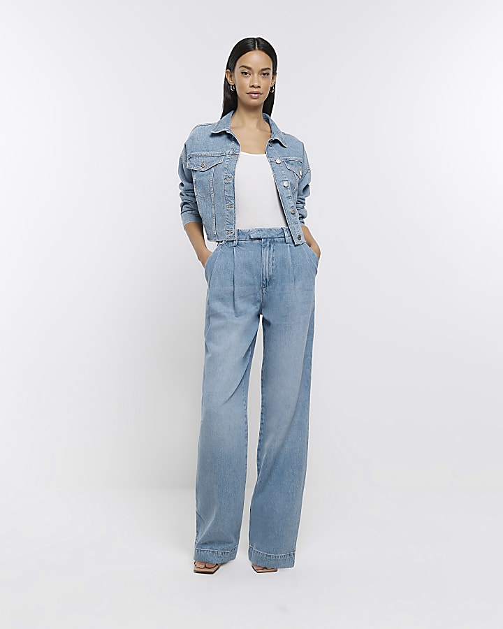 Blue wide leg tailored jeans