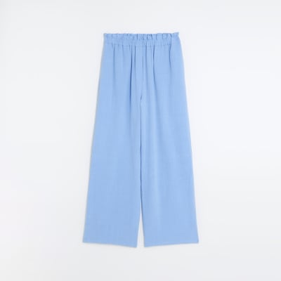 Blue wide leg trousers with linen | River Island