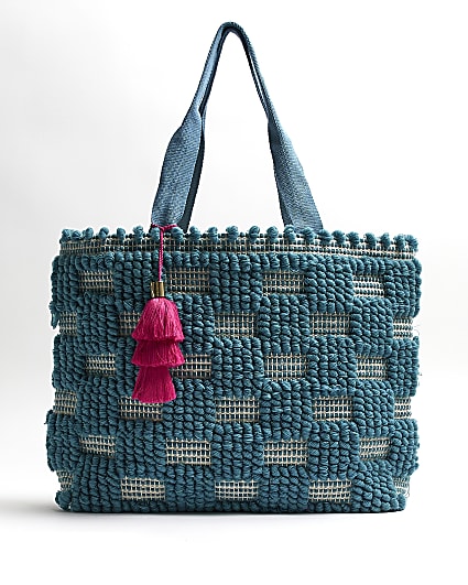 Blue woven shopper bag