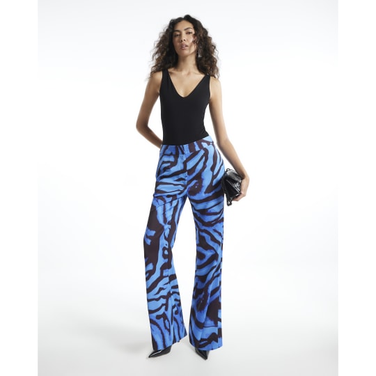 River Island Blue Zebra Print Flared Trousers