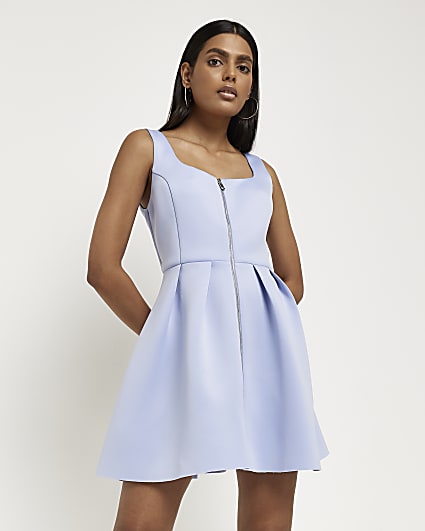 Blue zip detail mini dress
