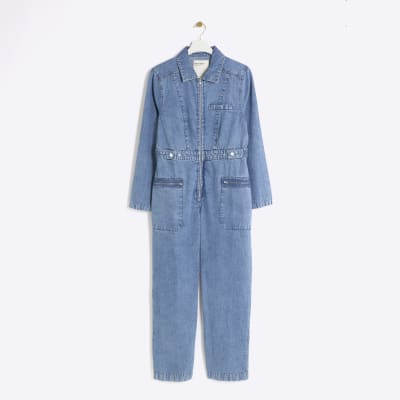 River island hot sale denim jumpsuit