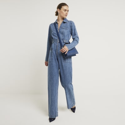 River island cheap denim playsuit