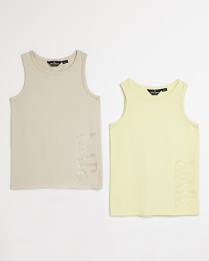 Boys beige and yellow RI branded vest 2 pack