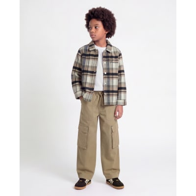 Boys Beige Barrel Leg Cargo Trousers