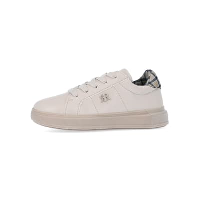 360 degree animation of product bOYS Beige Check Lined Plimsole Trainers frame-2