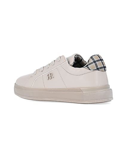 360 degree animation of product bOYS Beige Check Lined Plimsole Trainers frame-5
