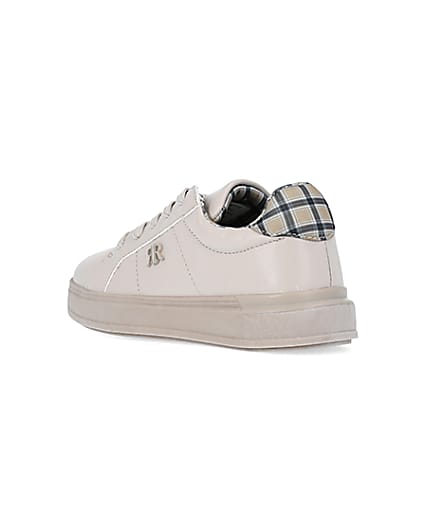 360 degree animation of product bOYS Beige Check Lined Plimsole Trainers frame-6