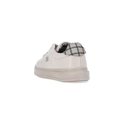 360 degree animation of product bOYS Beige Check Lined Plimsole Trainers frame-7