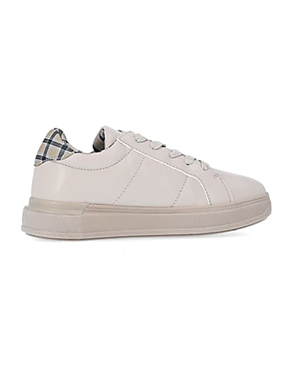 360 degree animation of product bOYS Beige Check Lined Plimsole Trainers frame-14