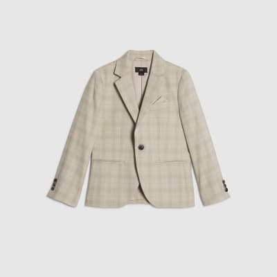 Boys Beige Check Tailored Suit Jacket