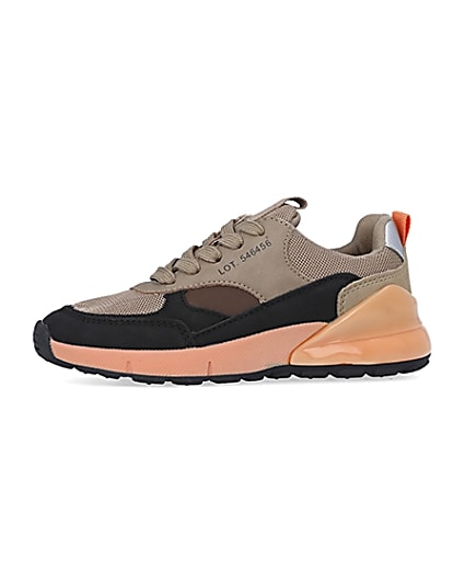 360 degree animation of product Boys beige colour block runner trainers frame-2