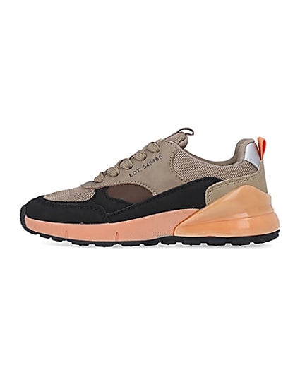 360 degree animation of product Boys beige colour block runner trainers frame-3