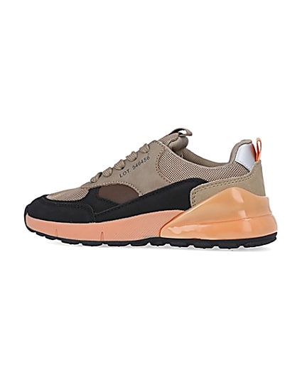 360 degree animation of product Boys beige colour block runner trainers frame-4
