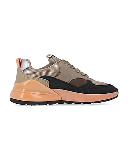 360 degree animation of product Boys beige colour block runner trainers frame-14