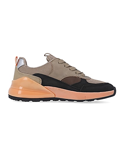 360 degree animation of product Boys beige colour block runner trainers frame-15