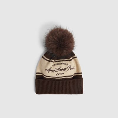 Boys Beige Colour Blocked Beanie