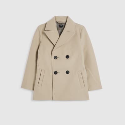 Boys Beige Double Breasted Peacoat