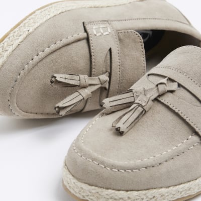 Boys Beige Espadrille Tassel Loafers