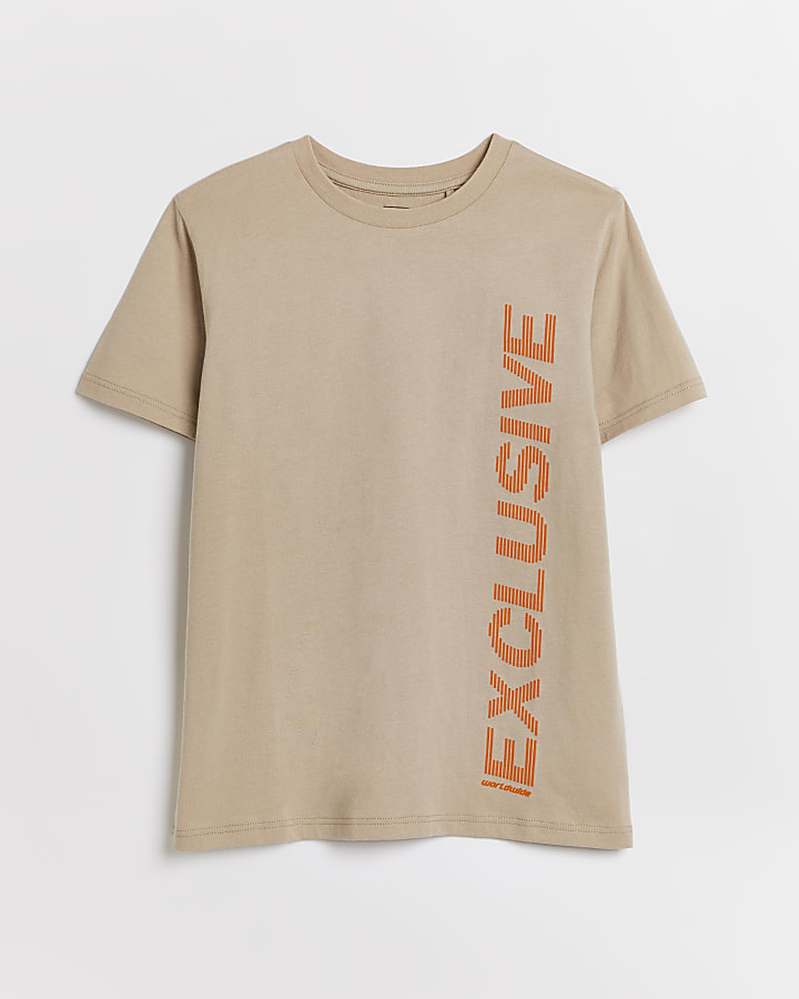 Boys beige 'Exclusive' graphic t-shirt