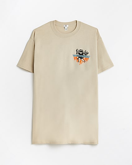 Boys beige graphic back print t-shirt