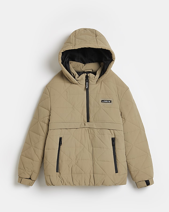 Boys beige hooded quilted puffer coat