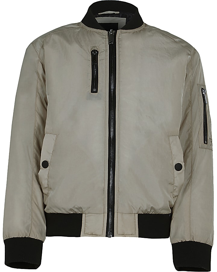 Boys beige hooded utility bomber jacket