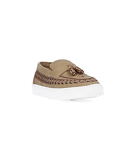 360 degree animation of product Boys beige hybrid weave loafers frame-19