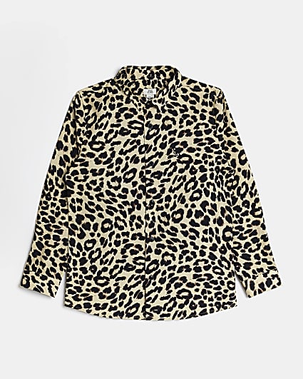 Boys Beige Leopard print long sleeve Shirt