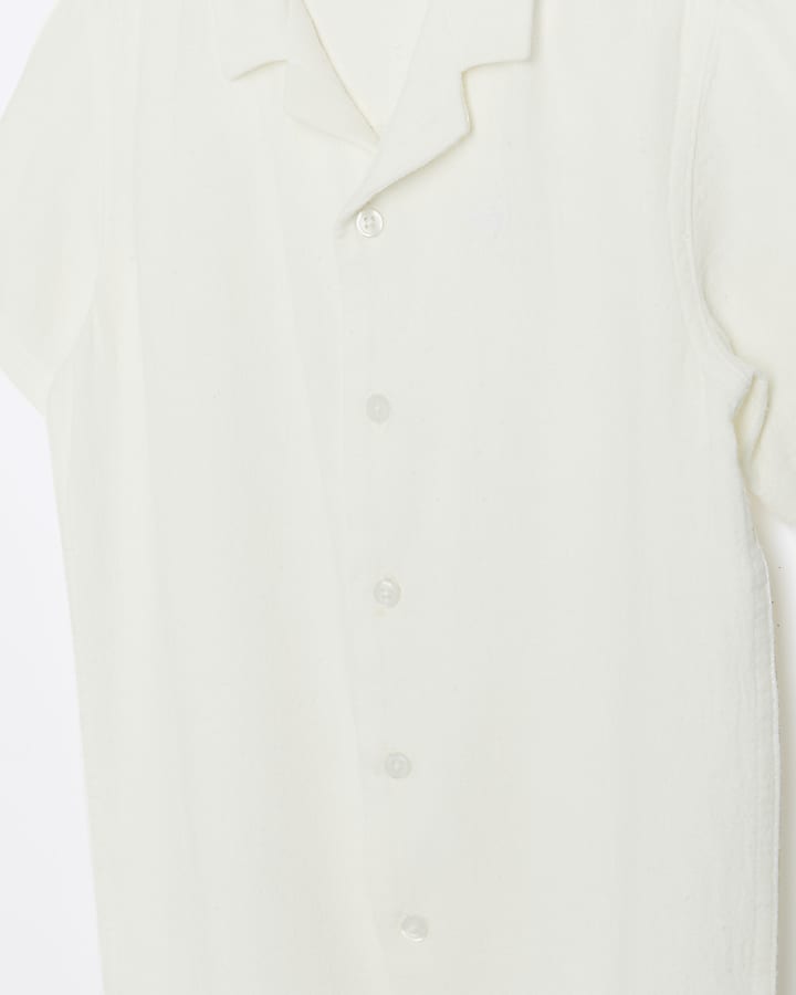 Boys beige linen blend short sleeve shirt