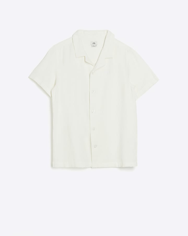 Boys beige linen blend short sleeve shirt