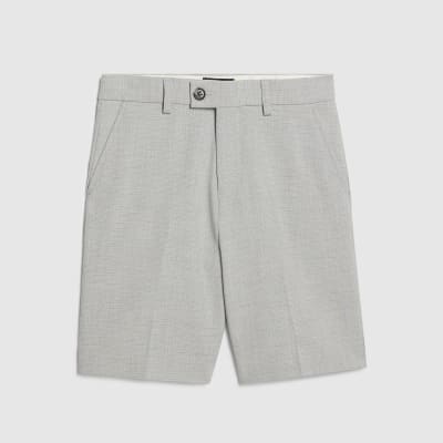 Boys Beige Micro Check Tailored Suit Shorts