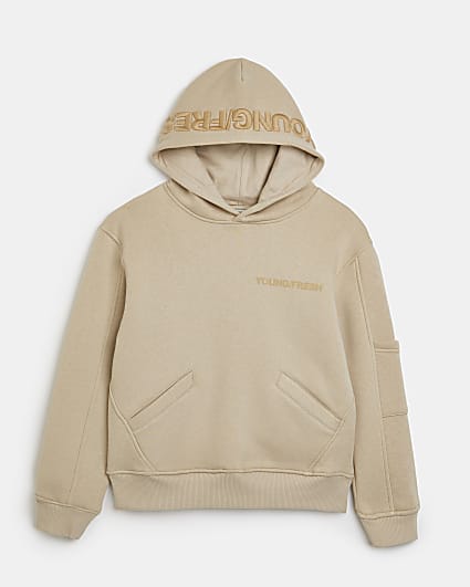 Boys beige premium embroidered hoodie