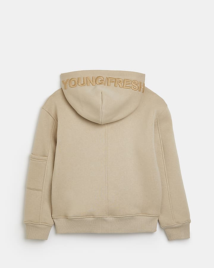 Boys beige premium embroidered hoodie