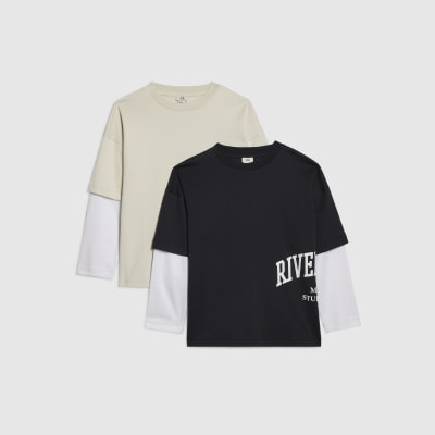 Boys Beige Ri Double Layer T-Shirt Pack Of 2