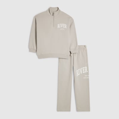 Boys Beige RI Funnel Sweatshirt Set