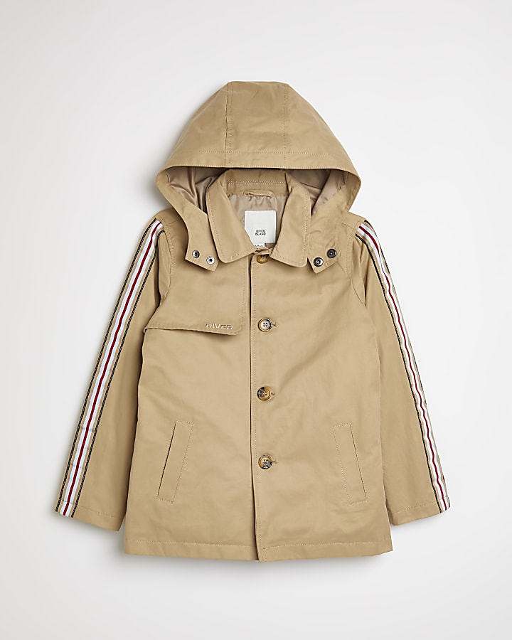 Boys beige stripe hooded trench coat