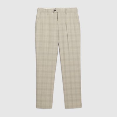 Boys Beige Tailored Check Suit Trousers