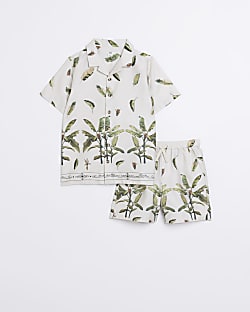 Boys beige tropical print shirt set