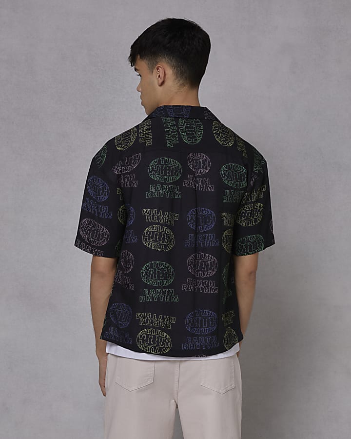 Boys black abstract print short sleeve shirt