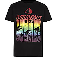 Boys black 'Amnesia Ibiza' print T-shirt