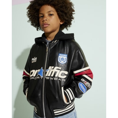 Boys Black Badged Varsity Bomber Jacket