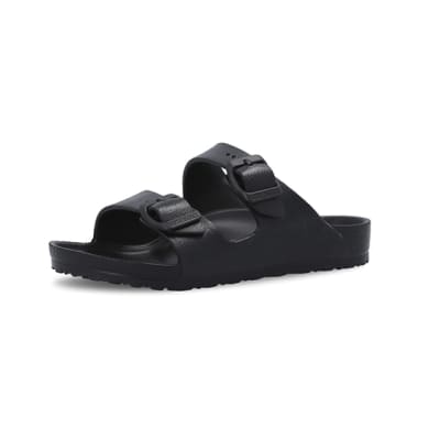 360 degree animation of product Boys black Birkenstock sandals frame-1