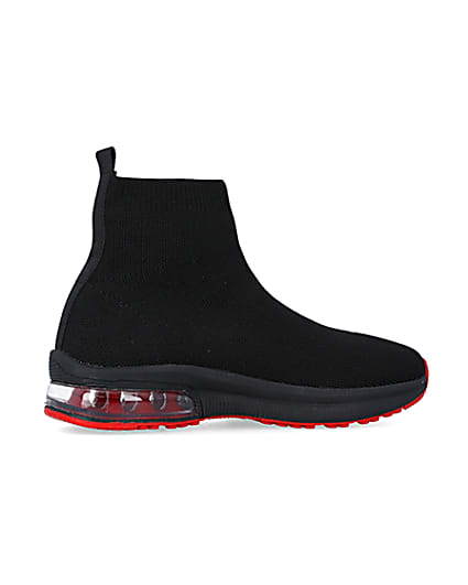 360 degree animation of product Boys Black Bubble sole Sock High Top trainers frame-14