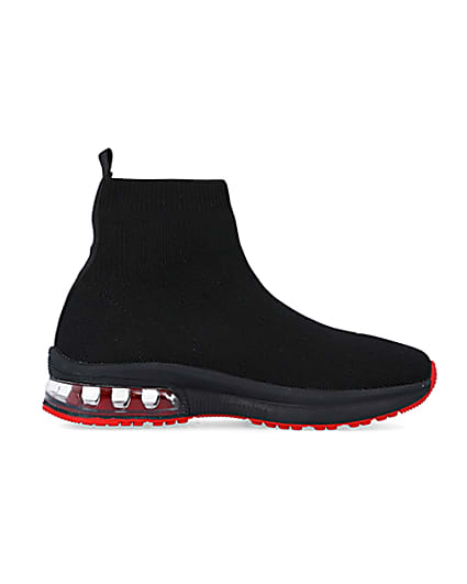 360 degree animation of product Boys Black Bubble sole Sock High Top trainers frame-15