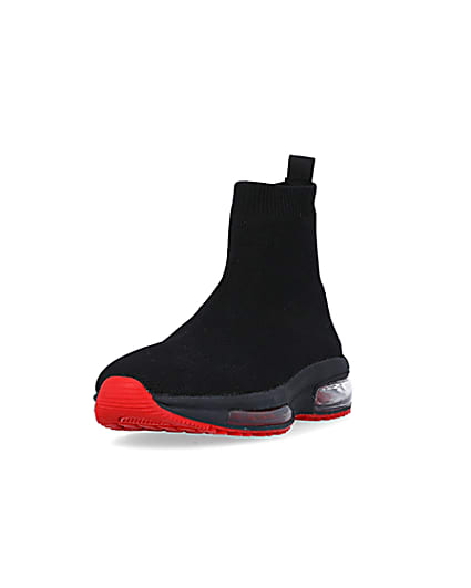 360 degree animation of product Boys Black Bubble sole Sock High Top trainers frame-23