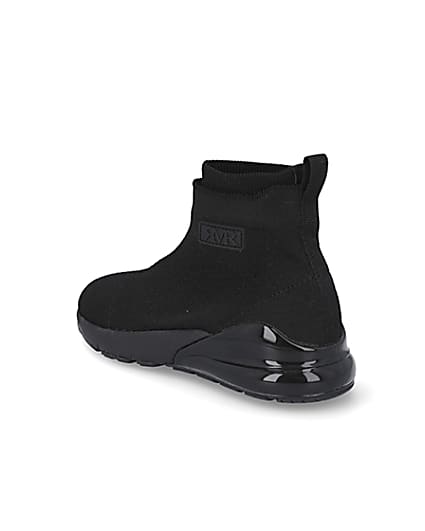360 degree animation of product Boys black bubble sole sock high top trainers frame-5