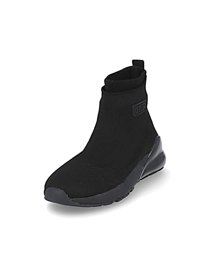 360 degree animation of product Boys black bubble sole sock high top trainers frame-22