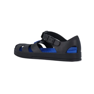 Boys black caged jelly sandals River Island