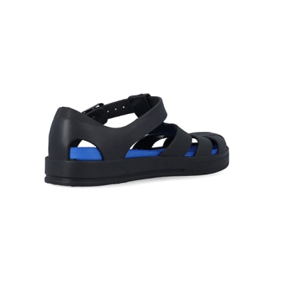 360 degree animation of product Boys black caged jelly sandals frame-12